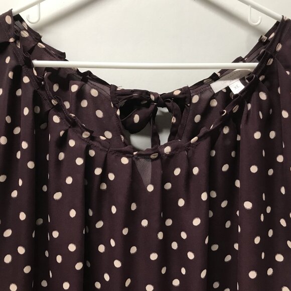 LC Lauren Conrad Maroon Polka Dot Tie-Back Blouse - Picture 5 of 9